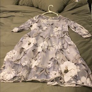 grey floral peek neck, 3/4 sleeves summer dress